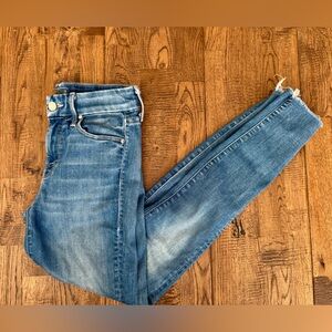 MOTHER Light Blue Frayed Ankle Crop Jeans